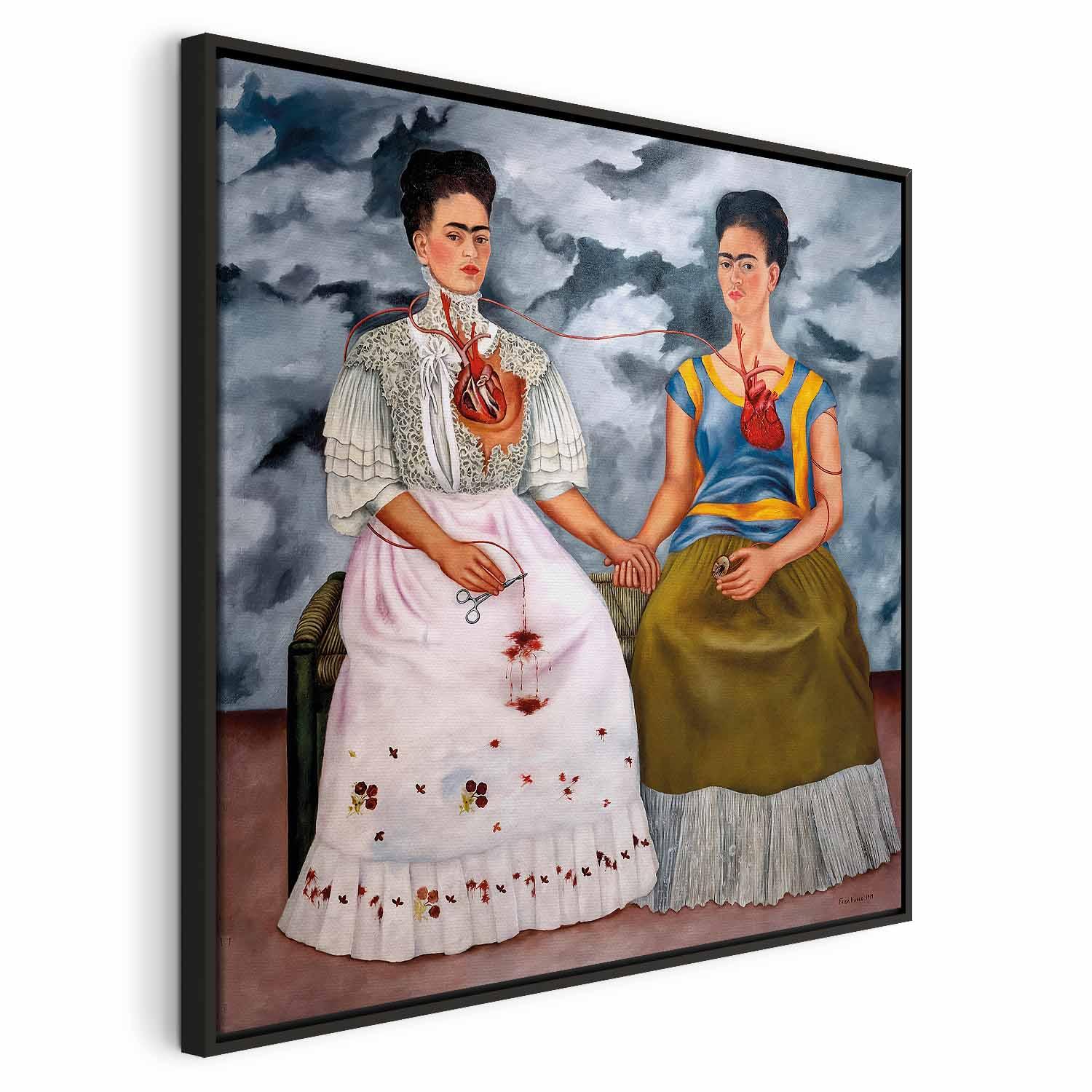 Frida Kahlo - De to Fridaer billede på lærred, reproduktion i flere varianter og størrelser - 60 x 60 cm - I en sort træramme