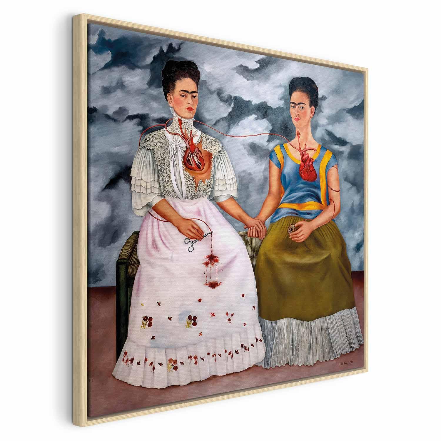 Frida Kahlo - De to Fridaer billede på lærred, reproduktion i flere varianter og størrelser - 60 x 60 cm - I en naturlig træramme