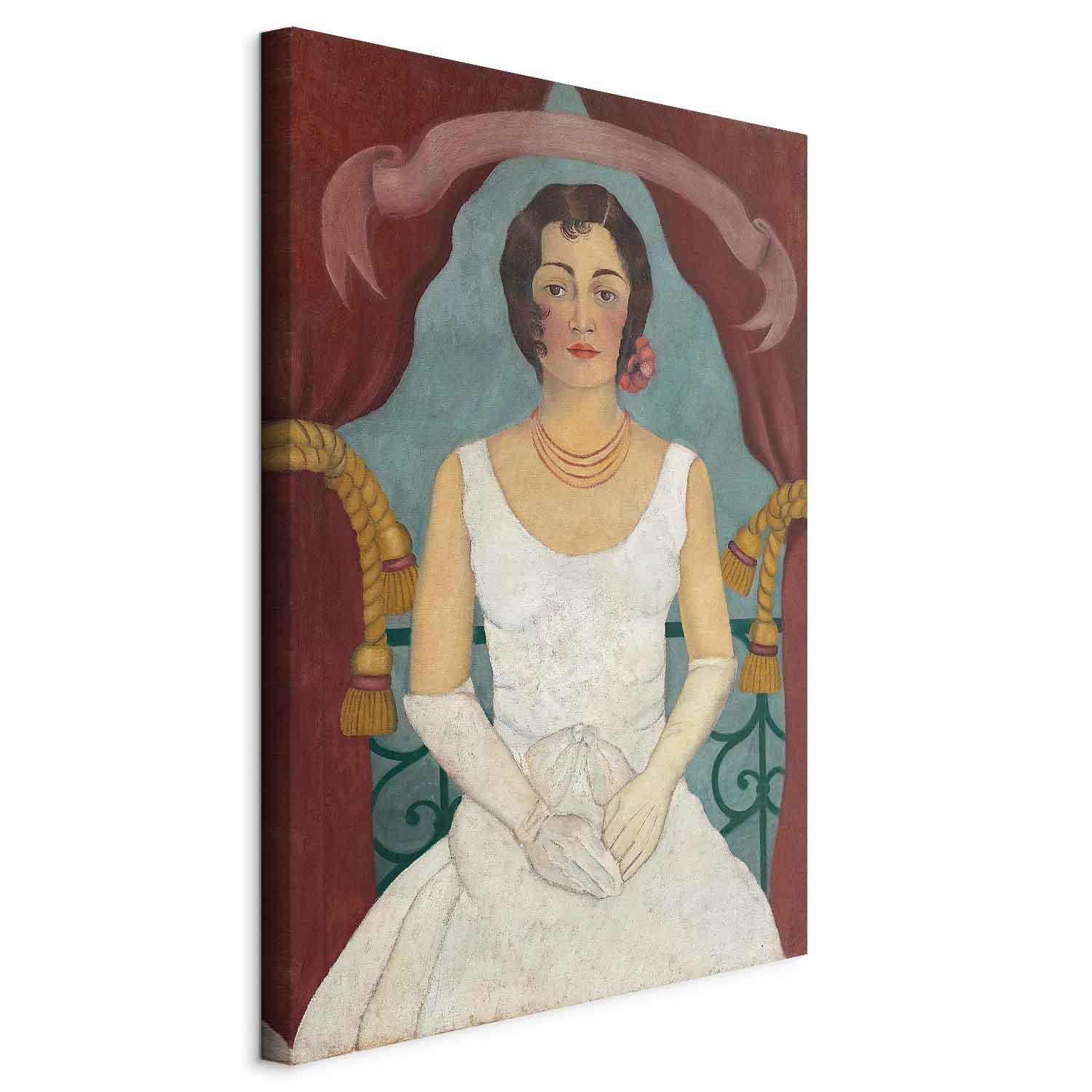 Frida Kahlo billede på lærred - Portræt af en dame i hvidt