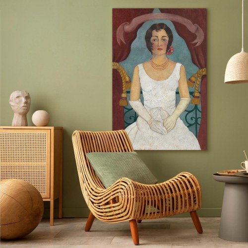 Frida Kahlo billede på lærred - Portræt af en dame i hvidt