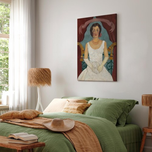Frida Kahlo billede på lærred - Portræt af en dame i hvidt