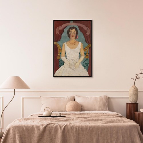 Frida Kahlo billede på lærred - Portræt af en dame i hvidt