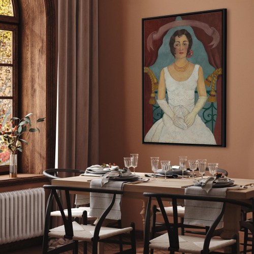 Frida Kahlo billede på lærred - Portræt af en dame i hvidt