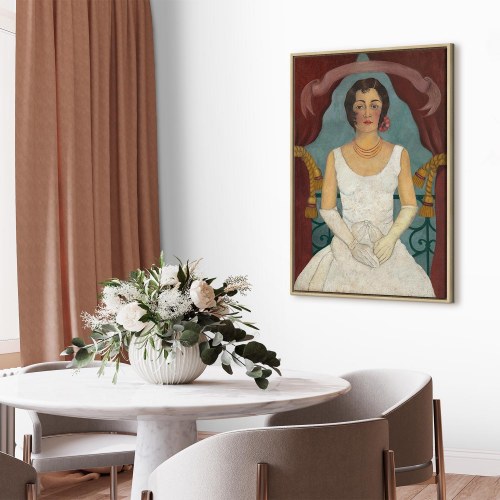 Frida Kahlo billede på lærred - Portræt af en dame i hvidt