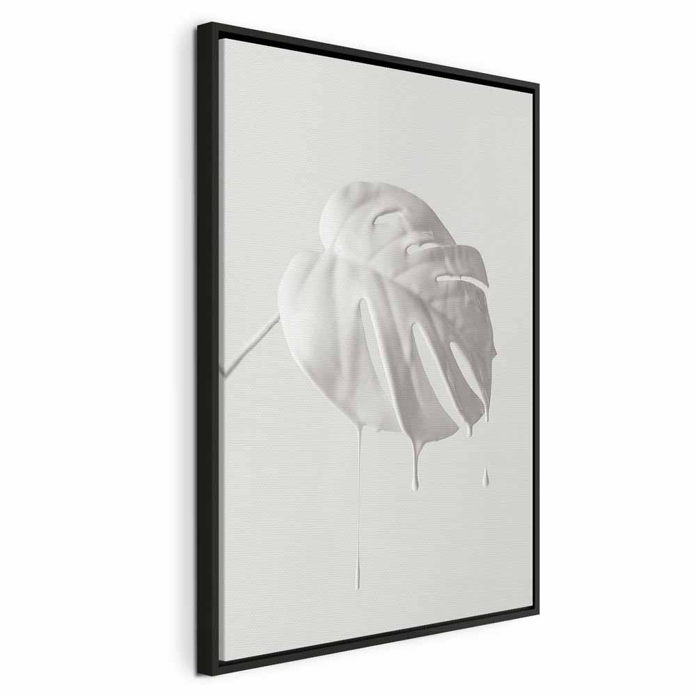 Lodret lærredsbillede Bright Monstera - 1 del vægdekoration med bladmotiv - 80 x 120 cm - I en sort træramme