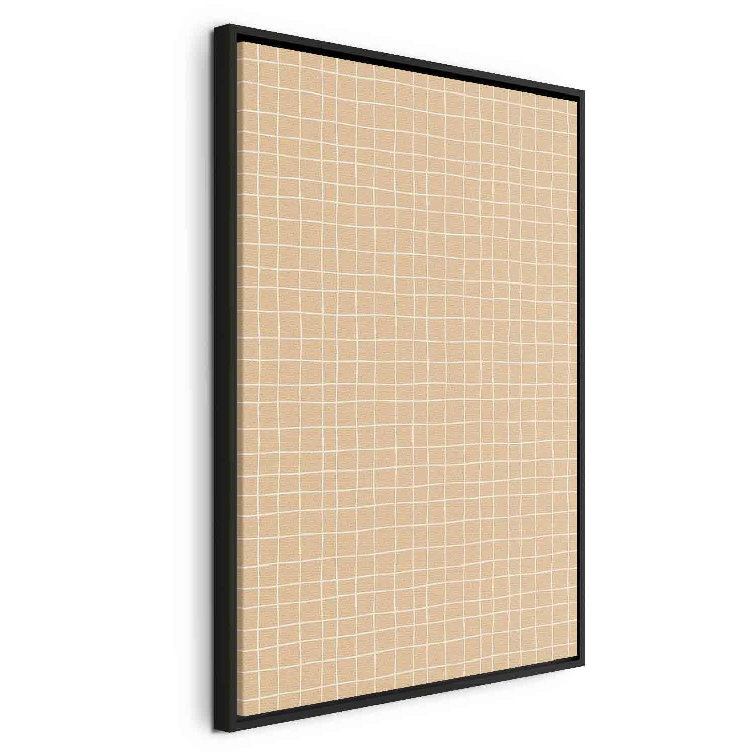 Lærredsbillede - Waving Lines - Creamy Grid på en støjende pastelbaggrund - 80 x 120 cm - I en sort træramme