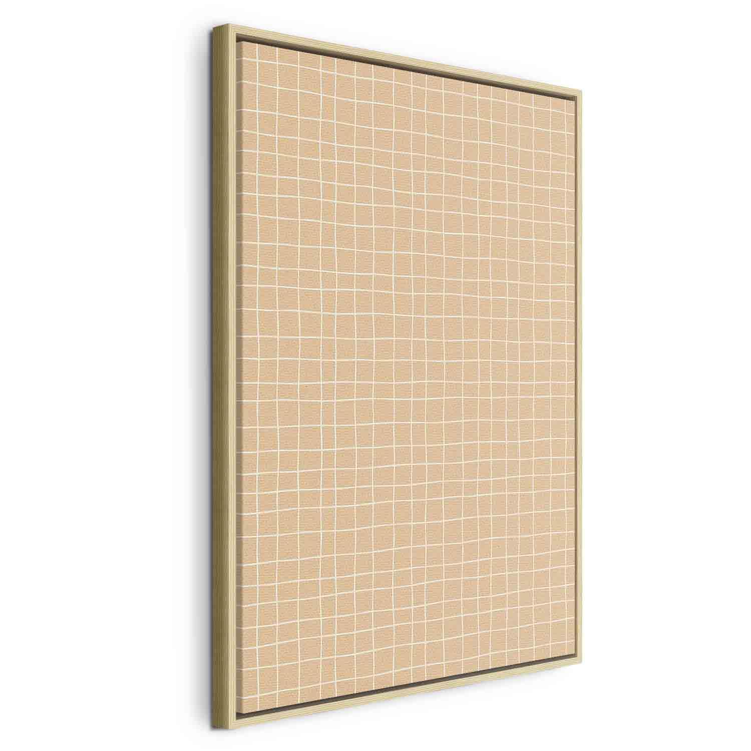 Lærredsbillede - Waving Lines - Creamy Grid på en støjende pastelbaggrund - 80 x 120 cm - I en naturlig træramme