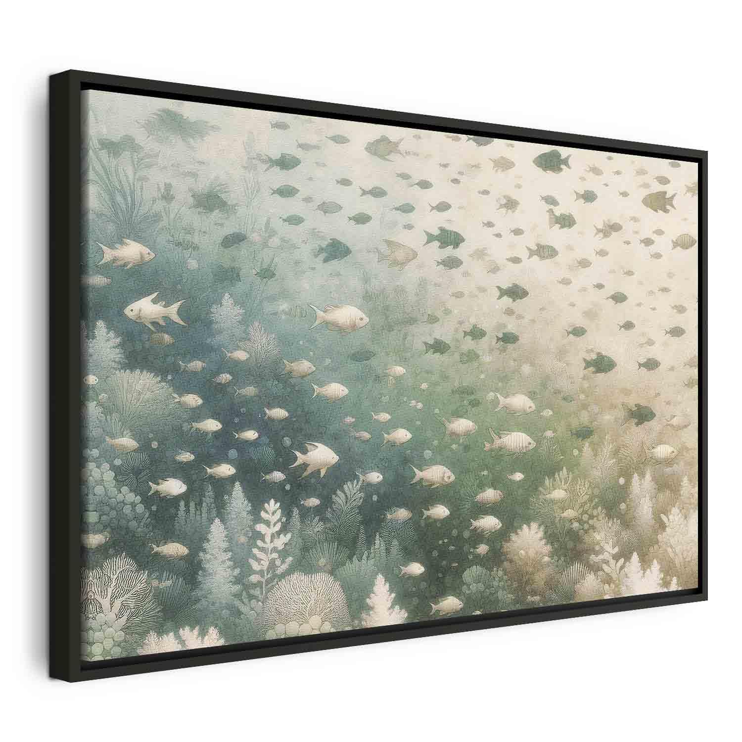 Lærredsbillede Den marine verden med fisk - 90 x 60 cm - I en sort træramme