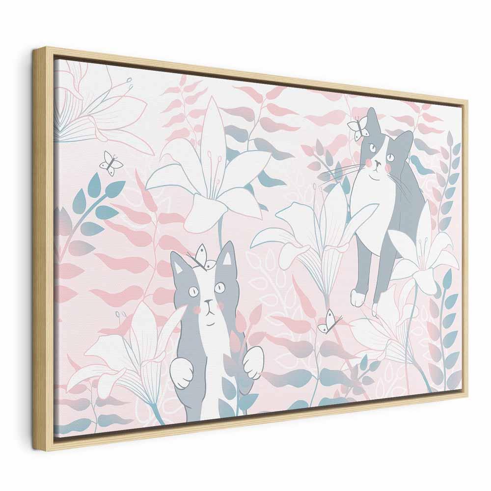 Lærredsbillede Kattemotiver 1-delt bred - anden variant - 120 x 80 cm - I en naturlig træramme