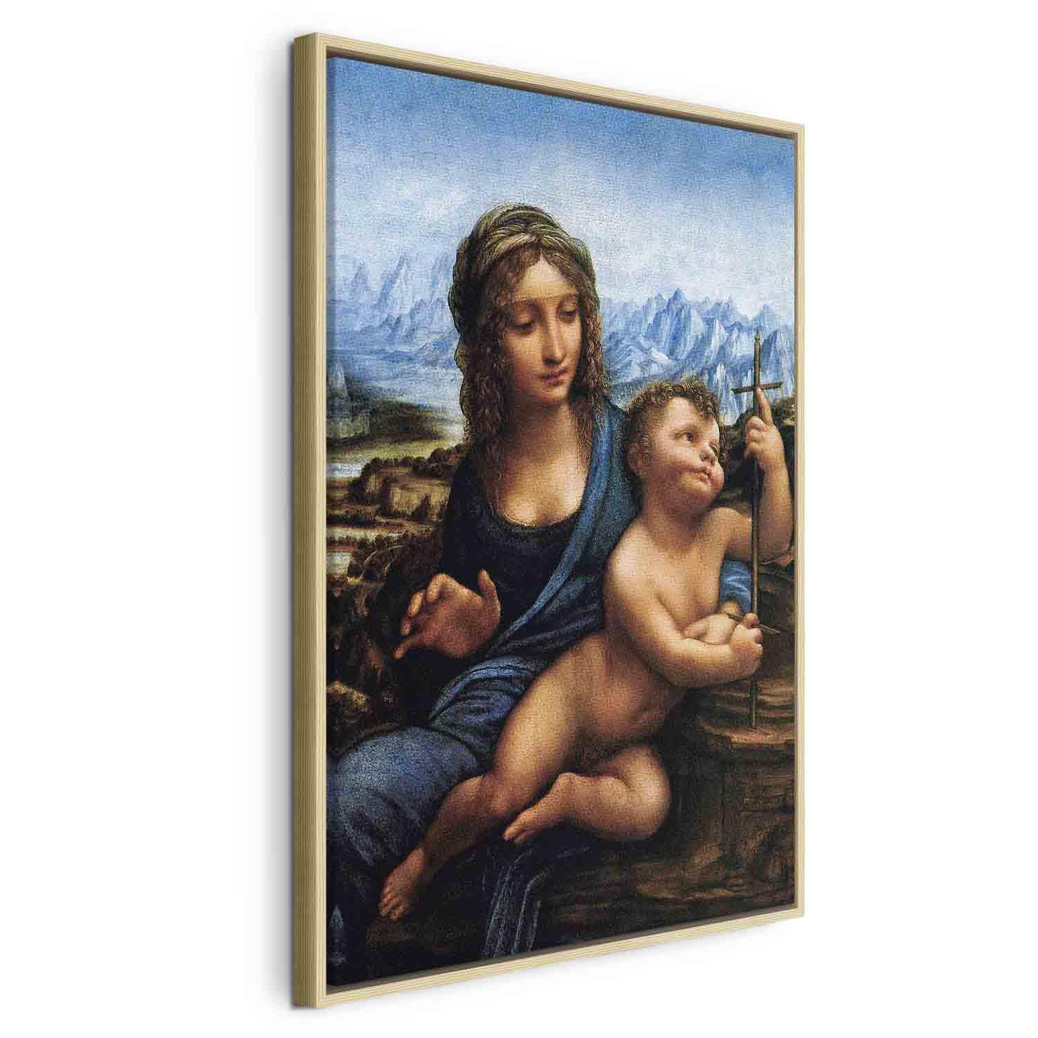 Leonardo da Vinci lærredsbillede - Madonna med tenen - 80 x 120 cm - I en naturlig træramme