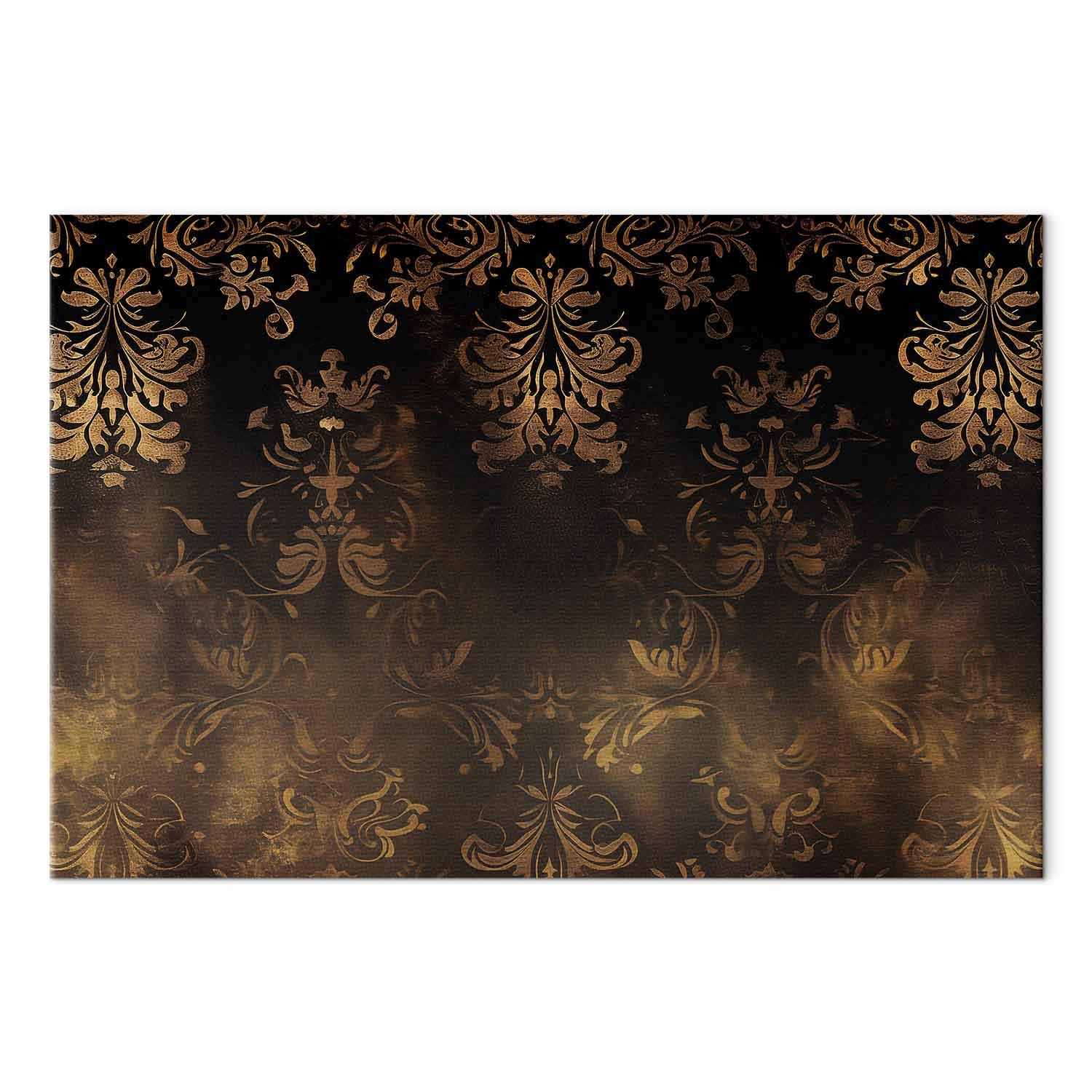 Lærredsbillede med barokke ornamenter i patineret guld og brune nuancer - 90 x 60 cm - Premium Print