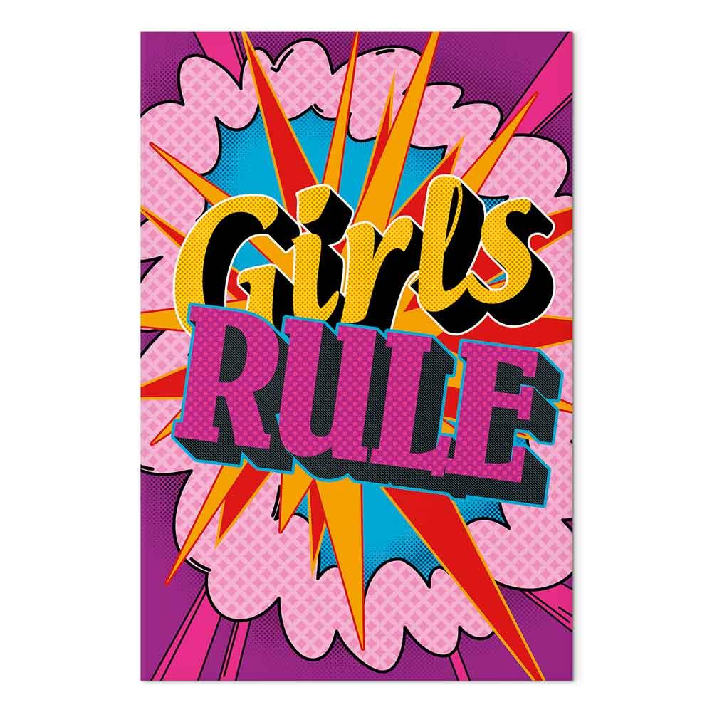 Lærredsbillede Girls Rule - farverigt børnebillede til væg - 60 x 90 cm - Akustisk