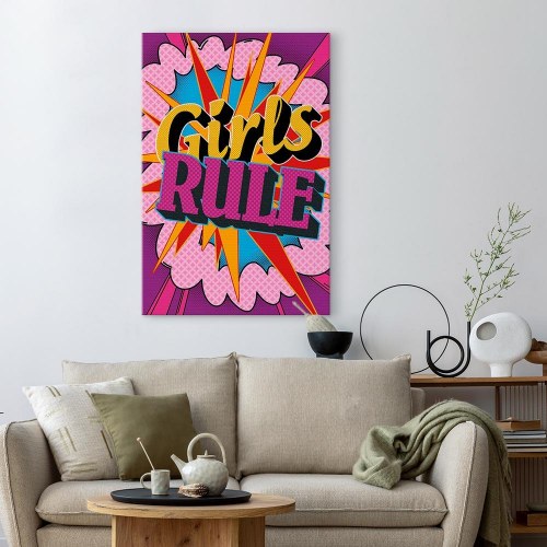 Lærredsbillede Girls Rule - farverigt børnebillede til væg