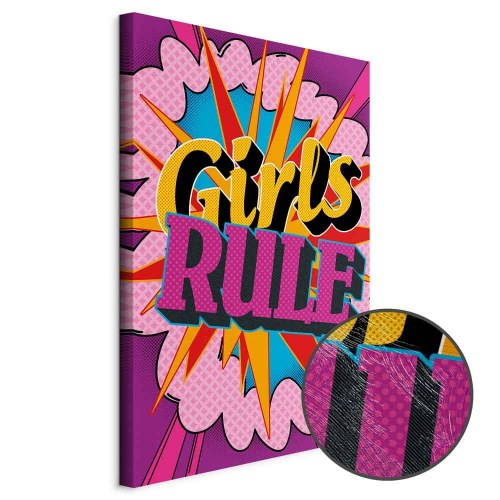 Lærredsbillede Girls Rule - farverigt børnebillede til væg