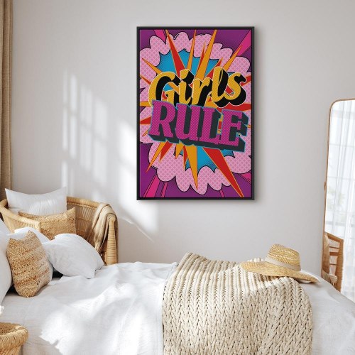 Lærredsbillede Girls Rule - farverigt børnebillede til væg