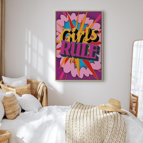 Lærredsbillede Girls Rule - farverigt børnebillede til væg