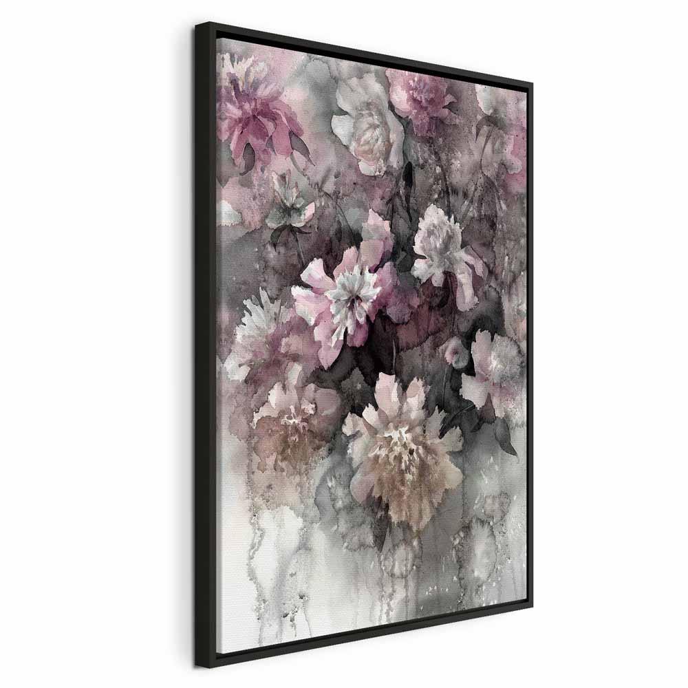 Blomsterbillede på lærred - Farvet stemning, 1 del, lodret - 40 x 60 cm - I en sort træramme billede