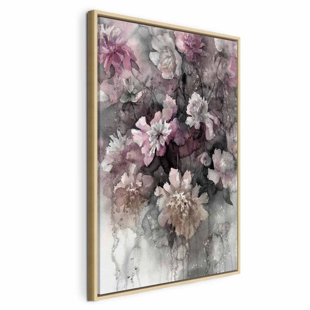 Blomsterbillede på lærred - Farvet stemning, 1 del, lodret - 40 x 60 cm - I en naturlig træramme billede