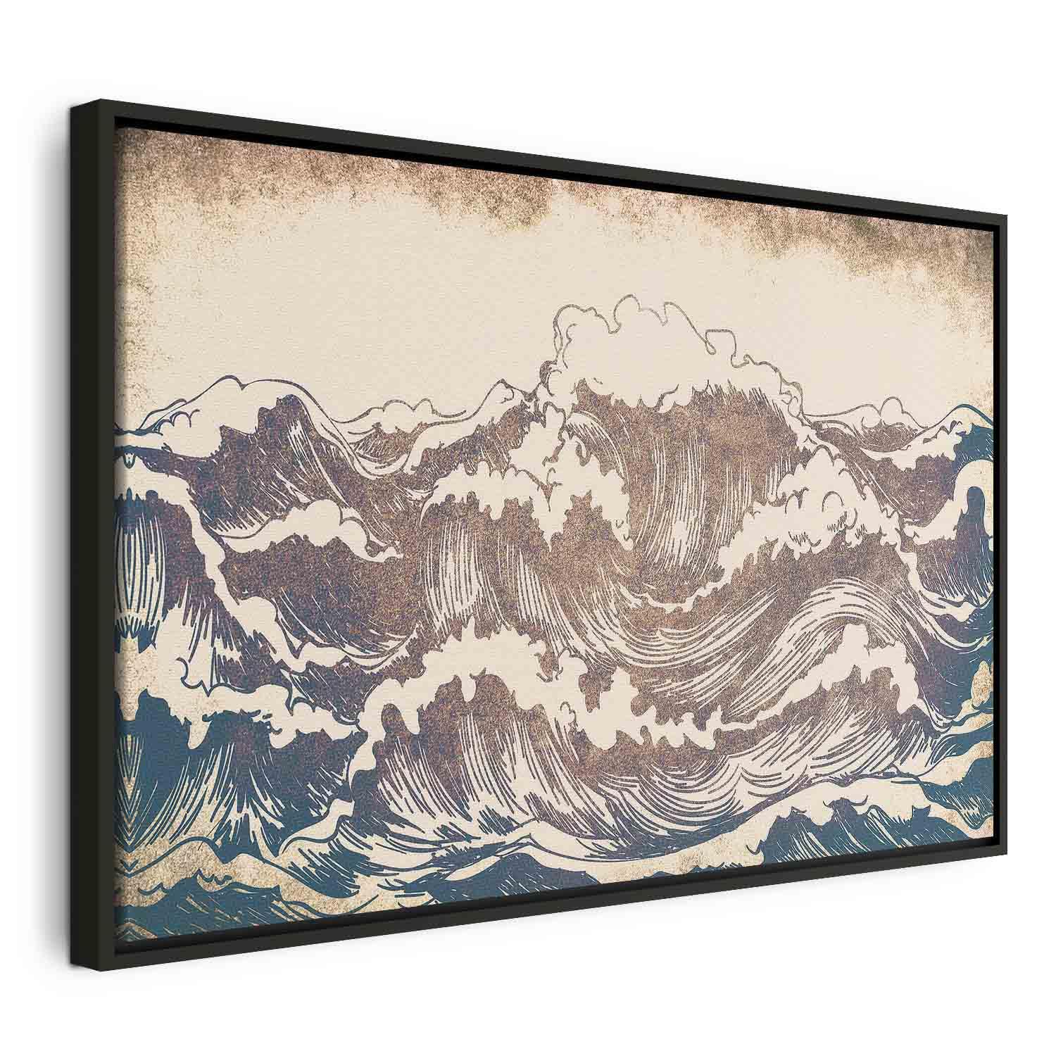 Lærredsbillede - Kæmpe bølger - 120 x 80 cm - I en sort træramme