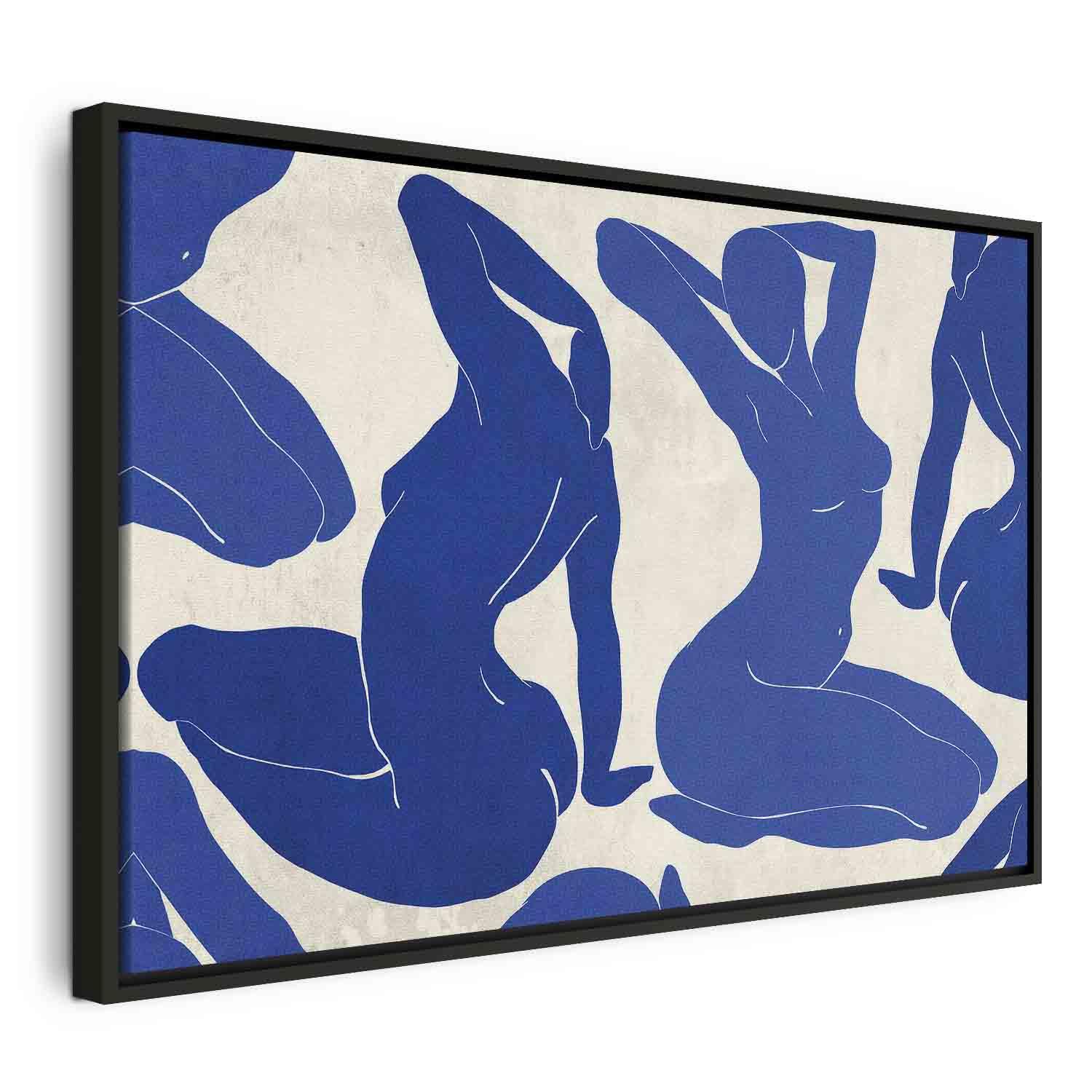 Lærredsbillede Blå femininitet med menneskelige motiver - 60 x 40 cm - I en sort træramme