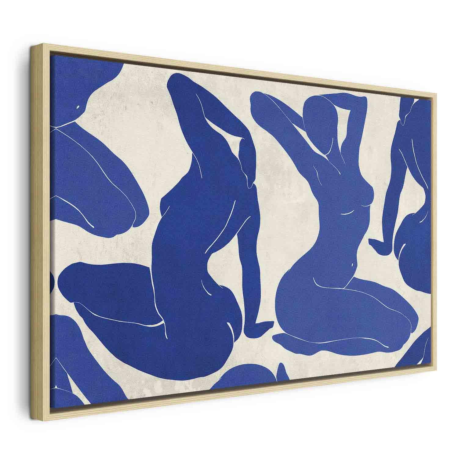 Lærredsbillede Blå femininitet med menneskelige motiver - 60 x 40 cm - I en naturlig træramme