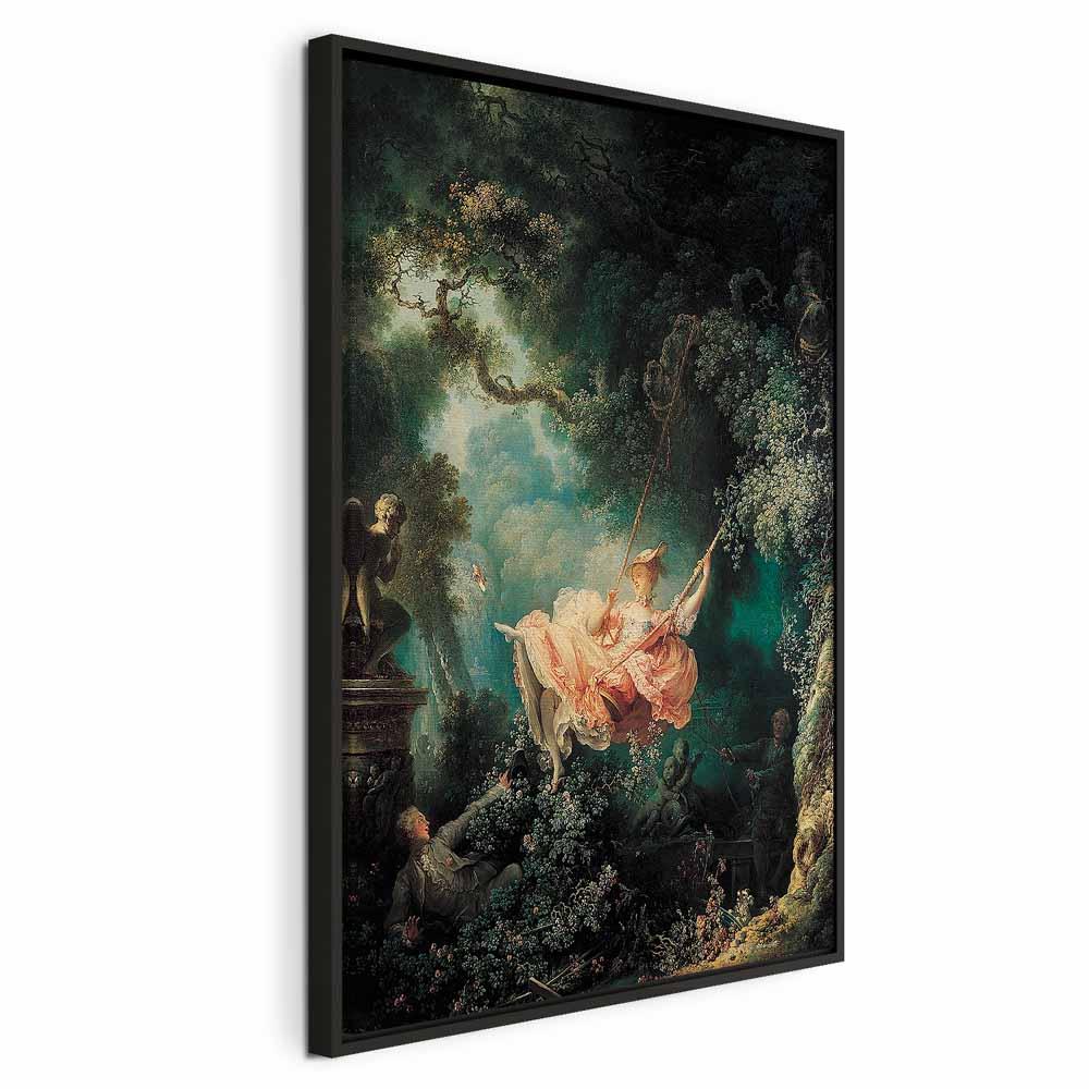 Jean-Honoré Fragonard Gyngen billede på lærred - 60 x 90 cm - I en sort træramme