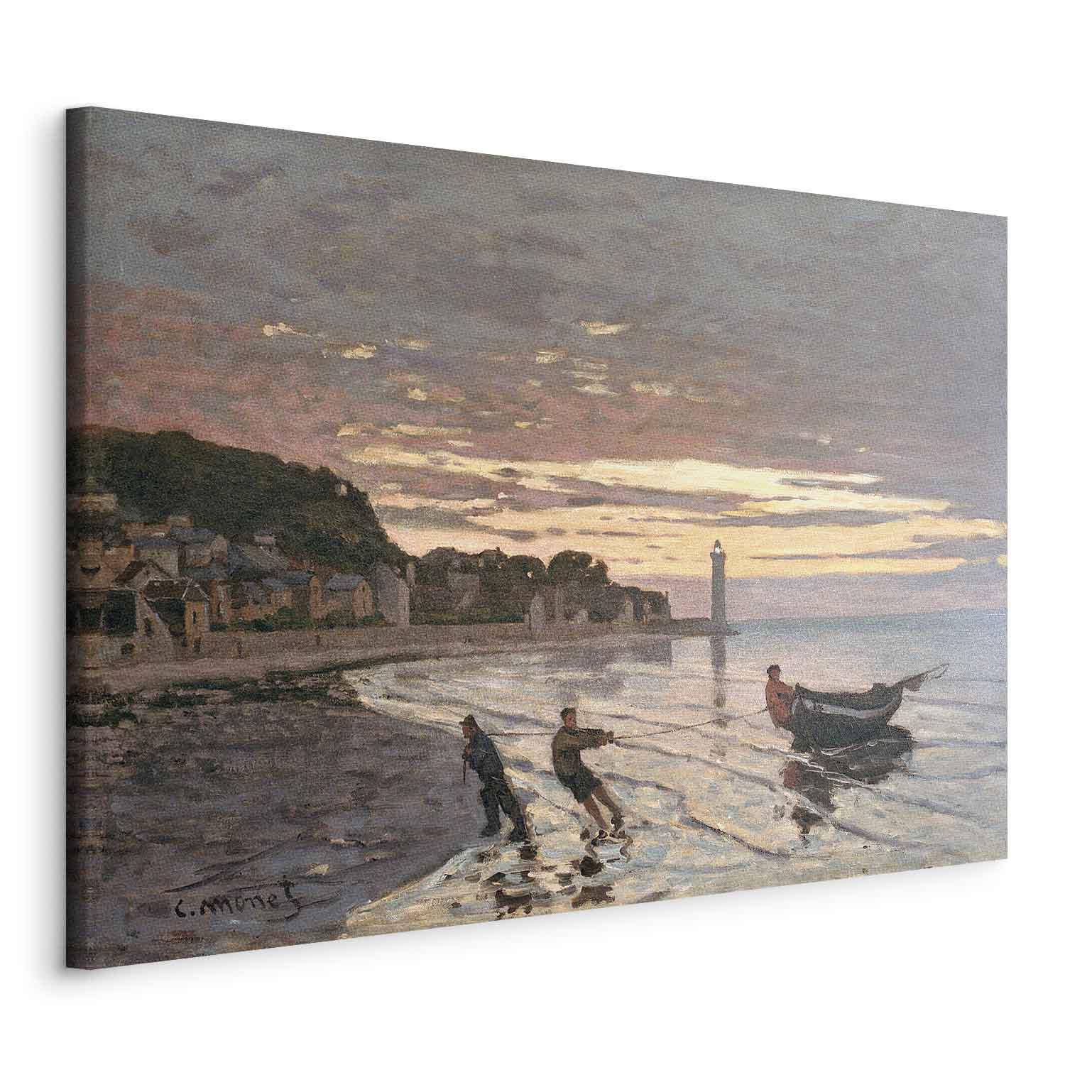 Claude Monet billede på lærred - At trække en båd i land, Honfleur - 30 x 20 cm - På italiensk lærred billede