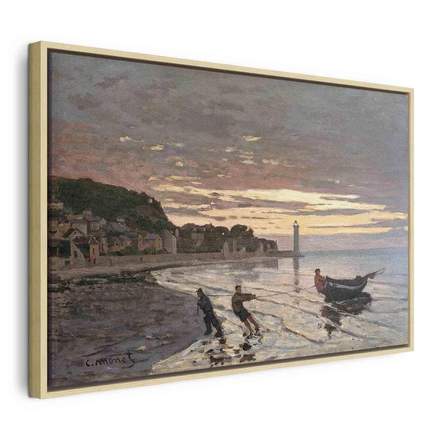 Claude Monet billede på lærred - At trække en båd i land, Honfleur - 60 x 40 cm - I en naturlig træramme billede