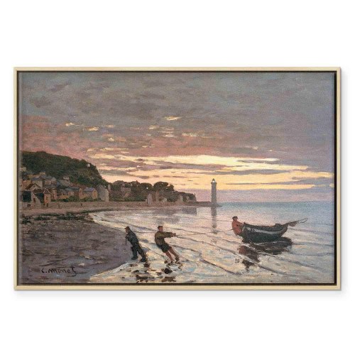 Claude Monet billede på lærred - At trække en båd i land, Honfleur