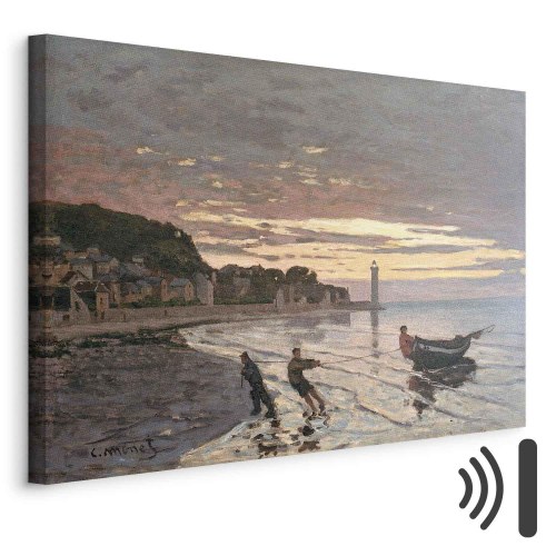 Claude Monet billede på lærred - At trække en båd i land, Honfleur