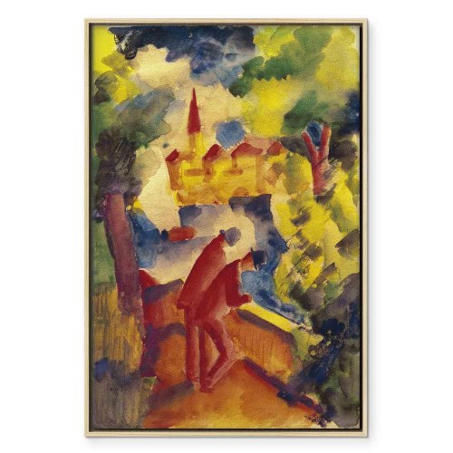 August Macke billede på lærred - Mænd på vejen ved søen
