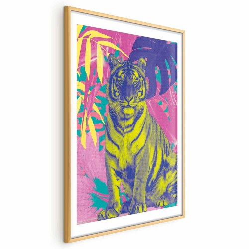 Plakat med farverig tiger og tropiske planter