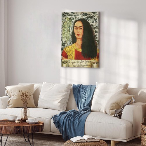 Frida Kahlo Selvportræt med løst hår - billede på lærred