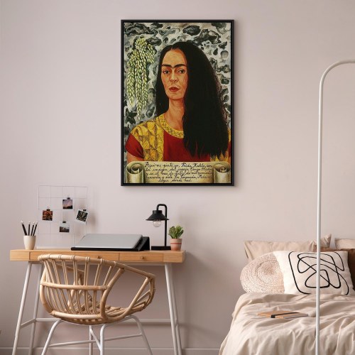 Frida Kahlo Selvportræt med løst hår - billede på lærred