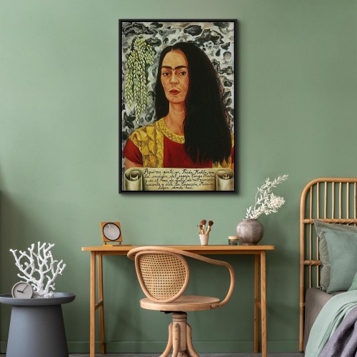 Frida Kahlo Selvportræt med løst hår - billede på lærred
