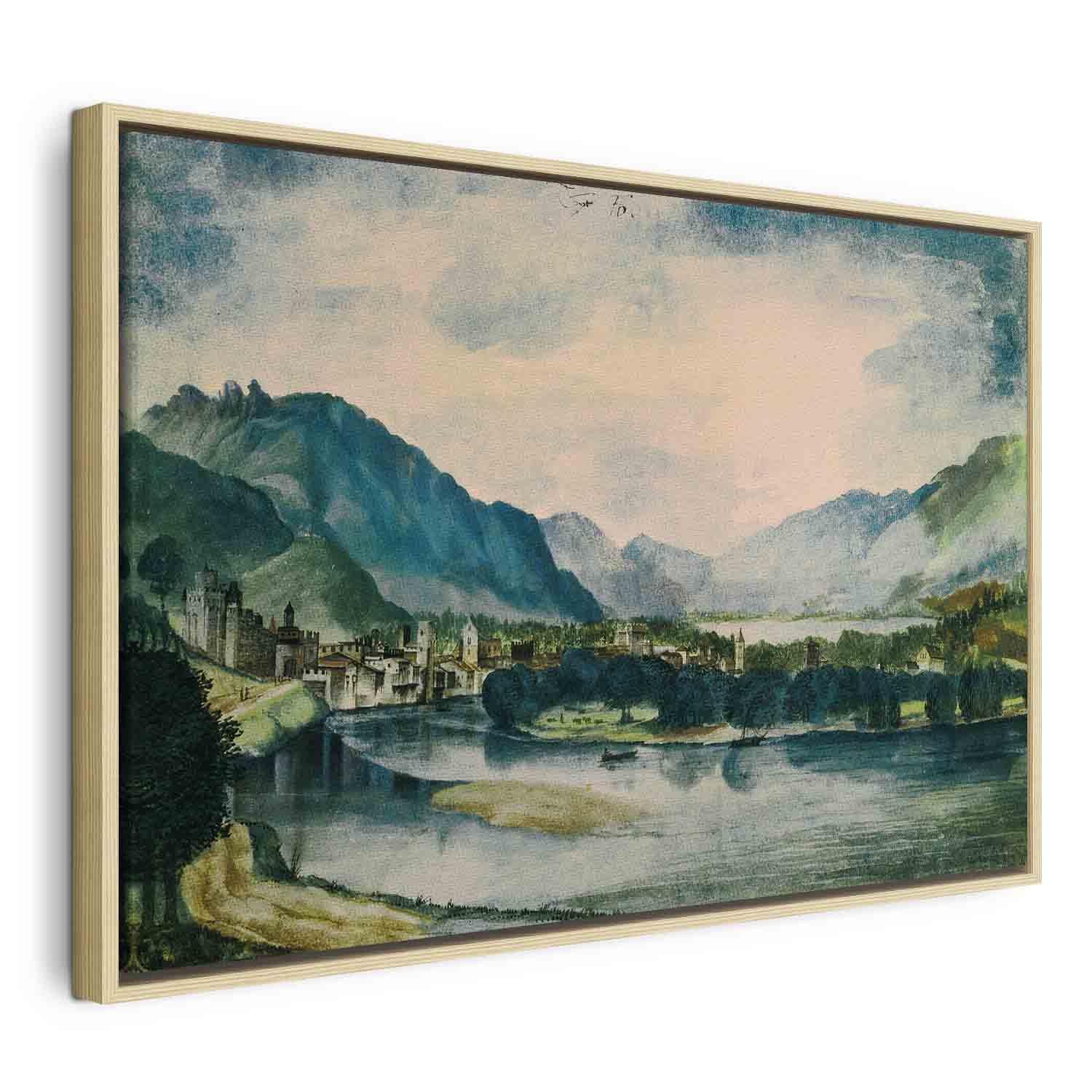 Albrecht Dürer billede på lærred - Udsigt over Trento fra nord - 120 x 80 cm - I en naturlig træramme