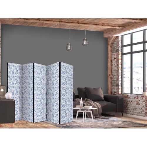 5-panels skærmvæg med blå blomster i vintage stil 225 × 172 cm