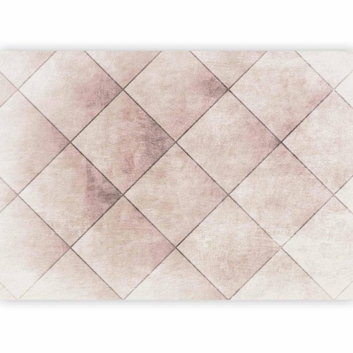 Fototapet med geometrisk flisemønster i rosa og beige
