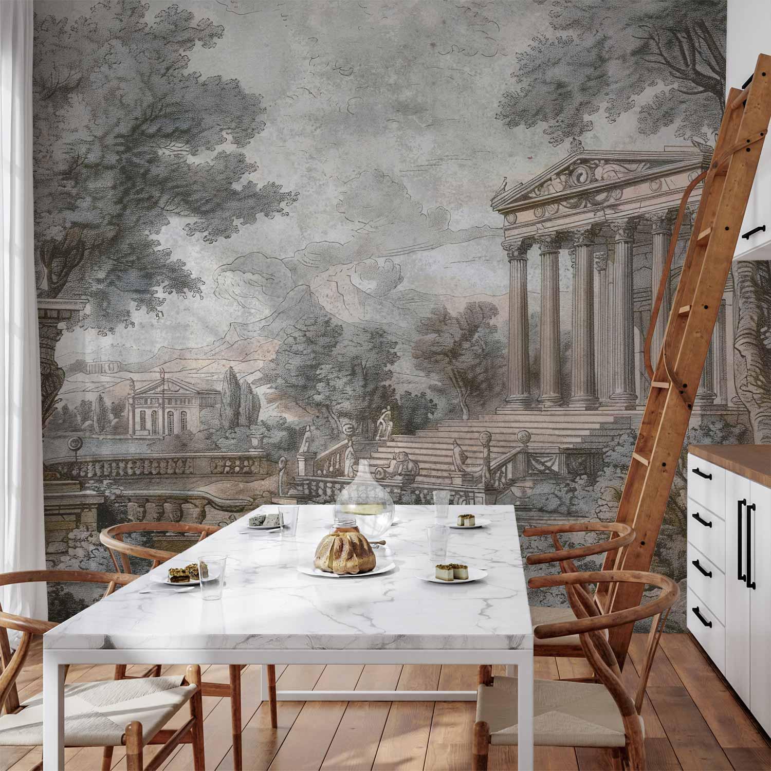 Fototapet med tempel på bakke i græsk arkitektur - afdæmpede farver - 150 x 105 cm - Vandtæt