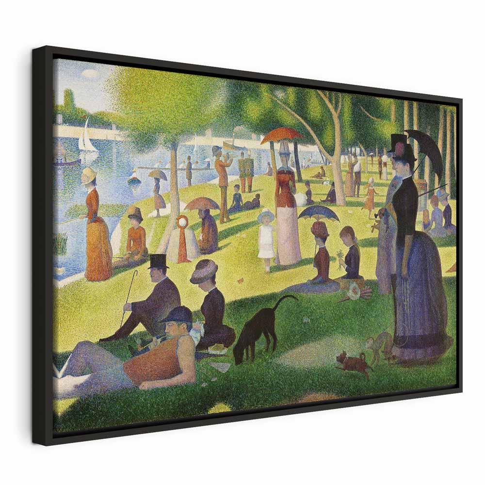 Georges Seurat lærredsbillede - Søndag eftermiddag på øen La Grande Jatte - 90 x 60 cm - I en sort træramme