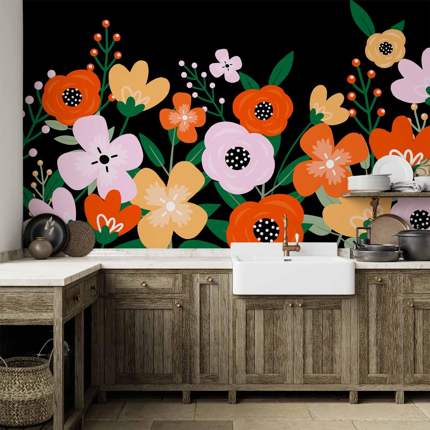 Fototapet med farverige blomster - Anden variant - 100 x 70 cm - Vandtæt