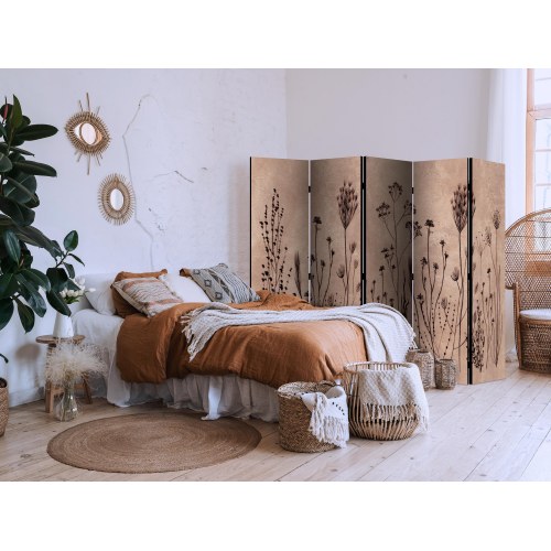 Skærmvæg Plant Vintage med sarte markblomster - 5-panels rumdeler