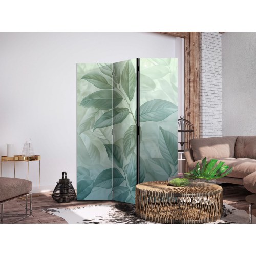 Skærmvæg med botanisk bladmotiv i grønne mintnuancer 135 x 172 cm