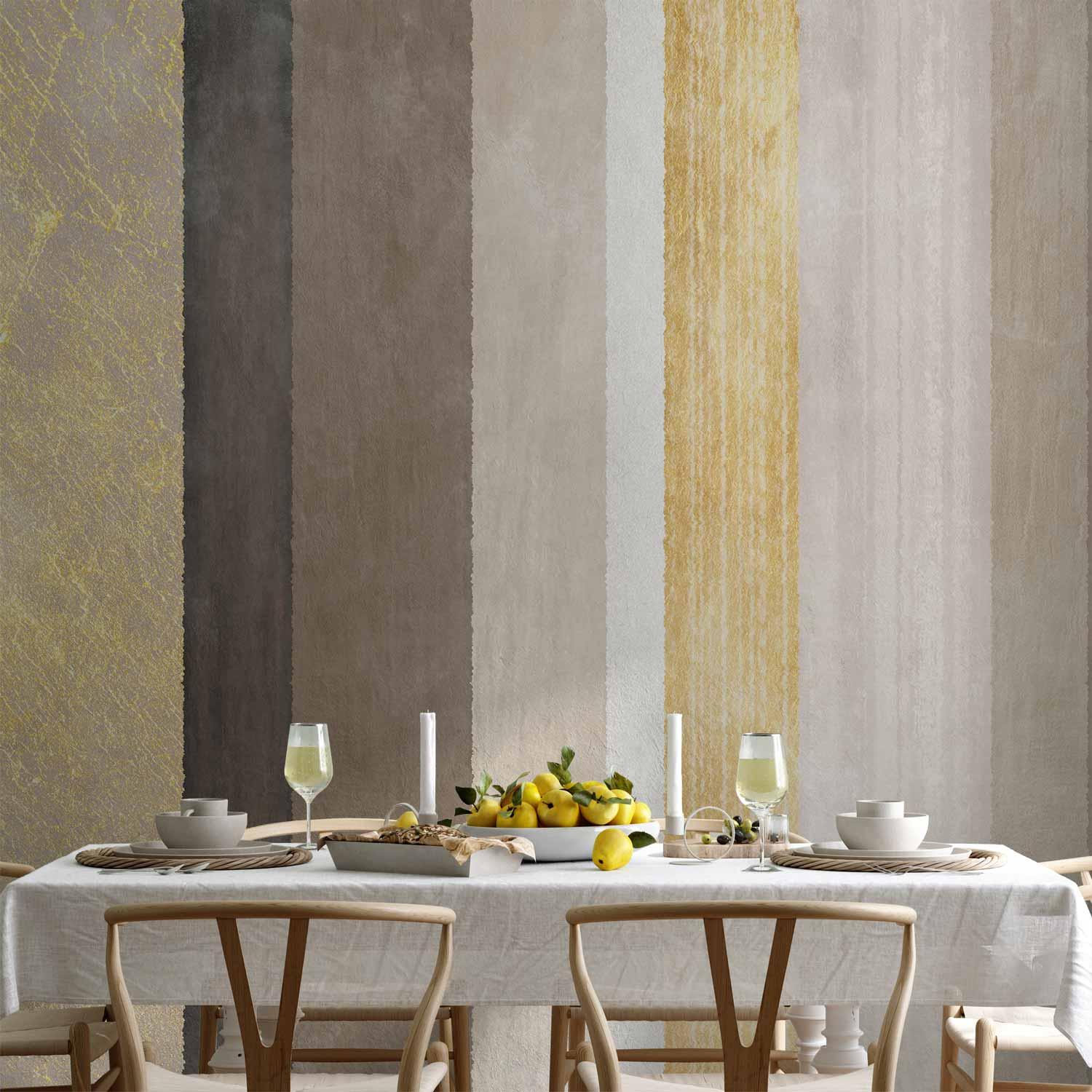 Fototapet med abstrakte striber og guldmønster - 500 x 350 cm - Vandtæt