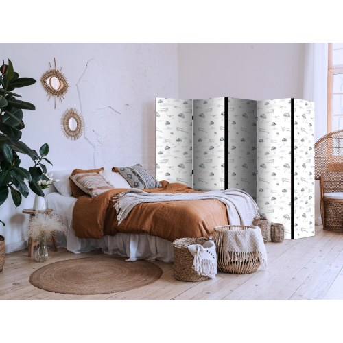 5-panels skærmvæg til børn - Akvarel luftshow på lys himmel 225 x 172 cm