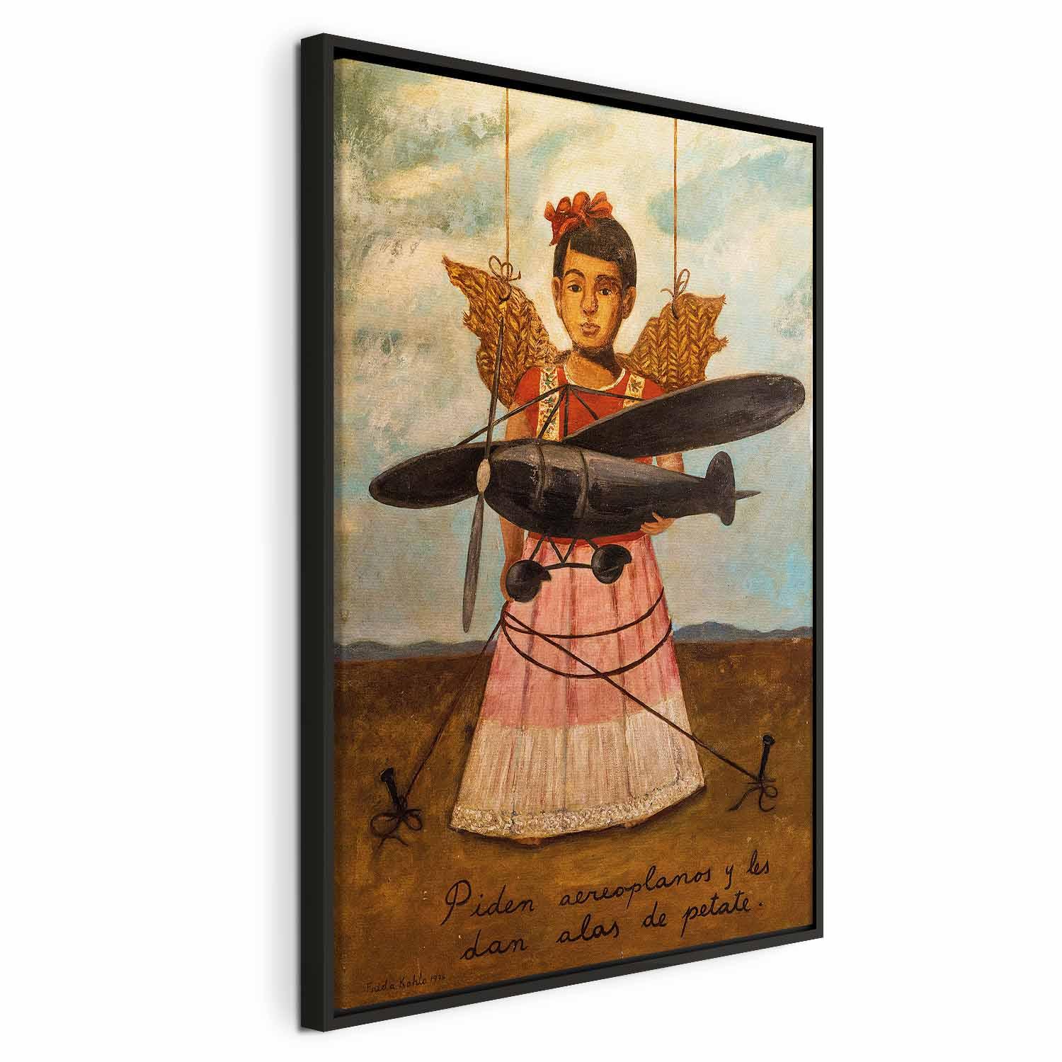 Frida Kahlo billede på lærred - De bad om fly og fik stråvinger - 40 x 60 cm - I en sort træramme