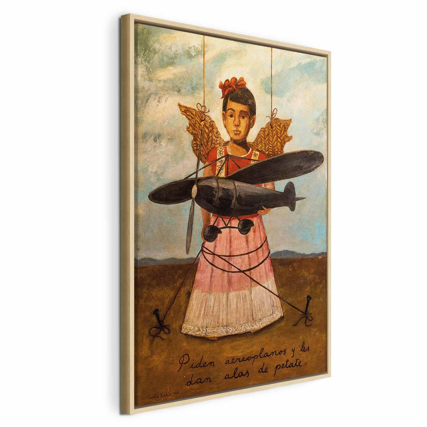 Frida Kahlo billede på lærred - De bad om fly og fik stråvinger - 80 x 120 cm - I en naturlig træramme