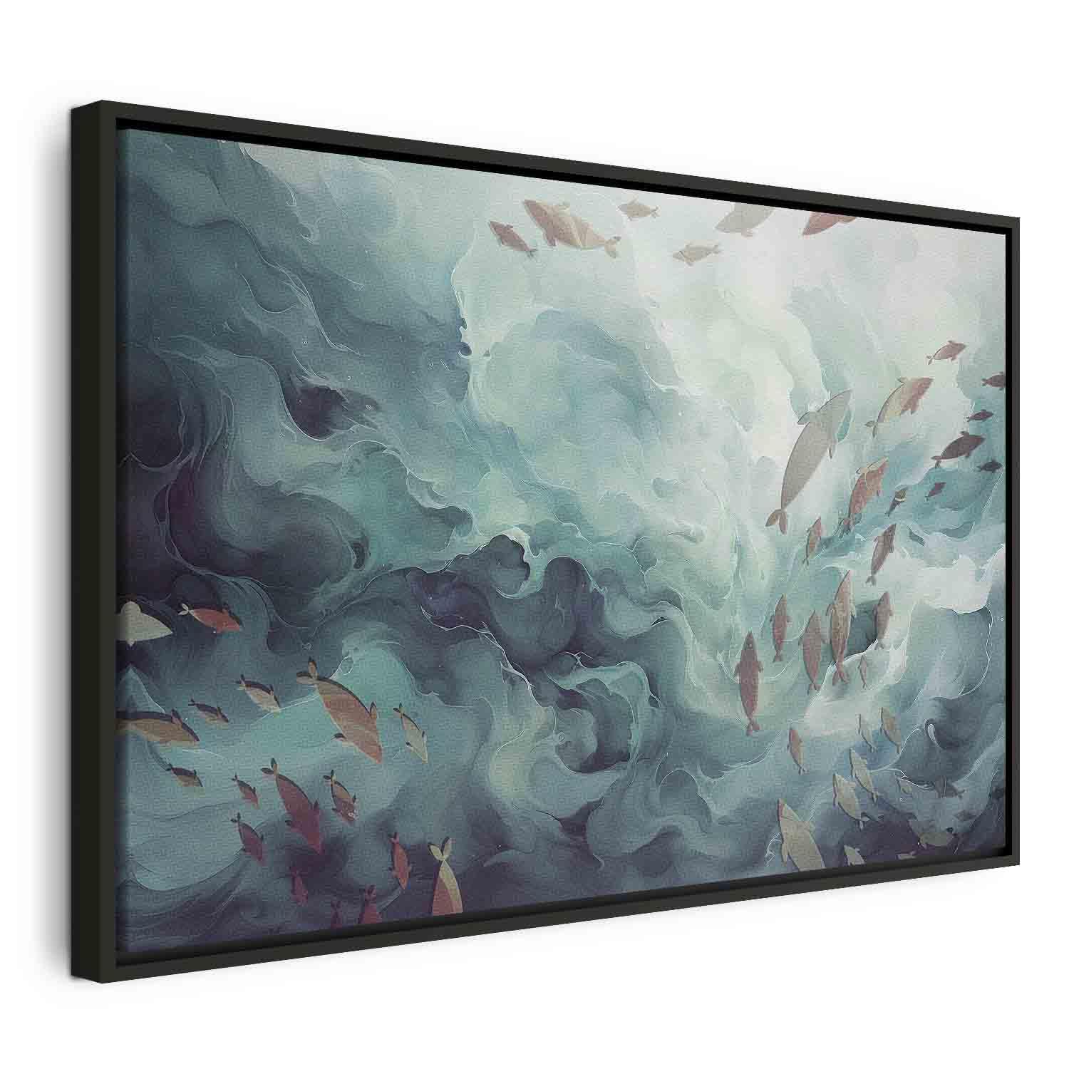 Lærredsbillede Fisk i havet - 120 x 80 cm - I en sort træramme