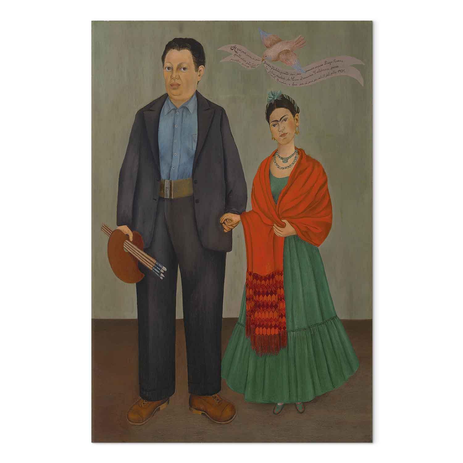 Frida Kahlo billede på lærred - Frida og Diego Rivera reproduktion - 80 x 120 cm - Akustisk