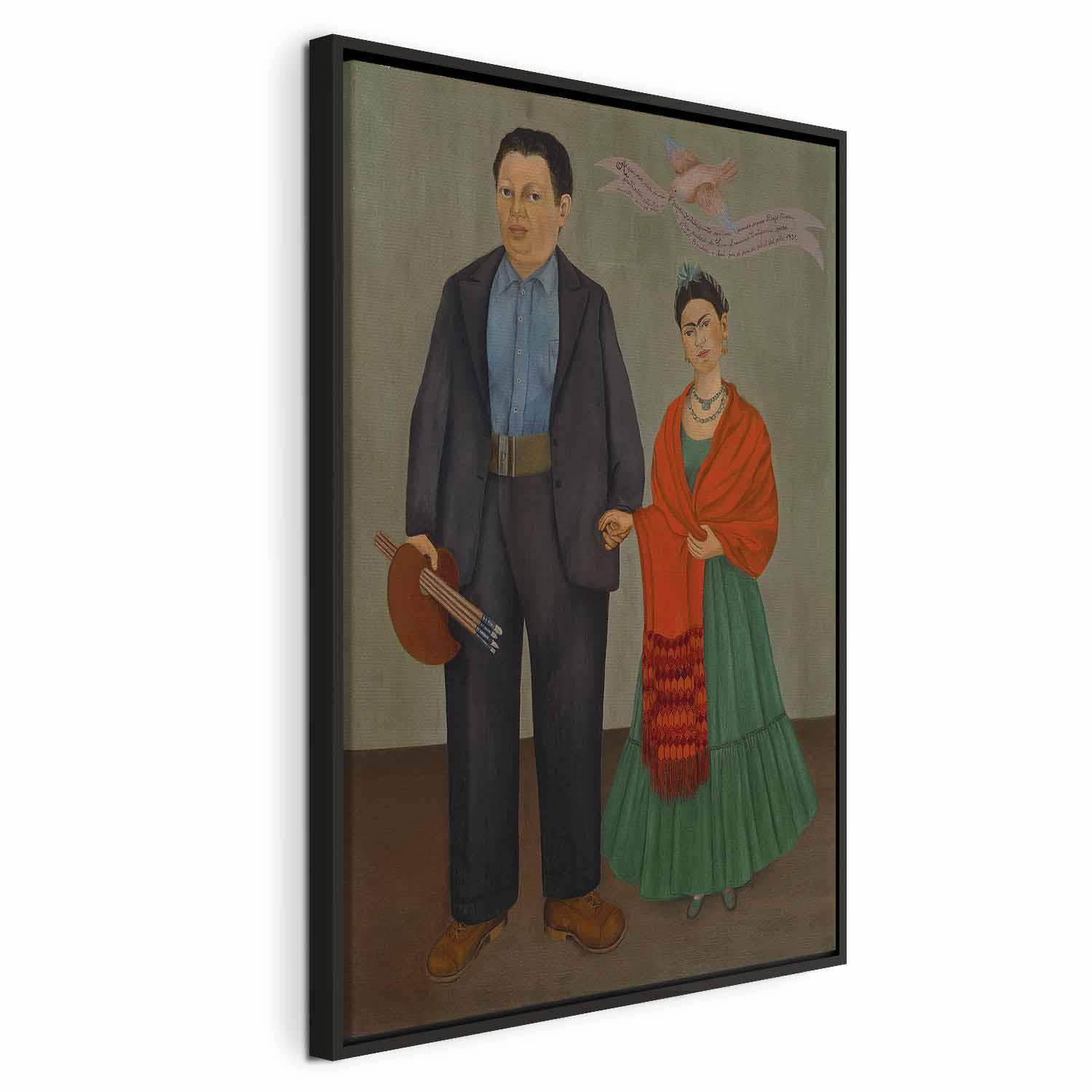 Frida Kahlo billede på lærred - Frida og Diego Rivera reproduktion - 80 x 120 cm - I en sort træramme